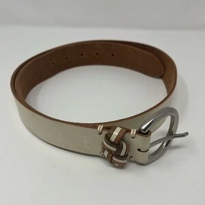 FOSSIL Womens Genuine Leather Belt Antique White Size Large Silver Hardware